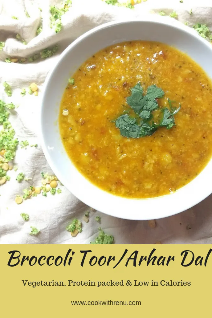 Broccoli Toor/Arhar Dal is a healthy and delicious lentil soup aka dal where Brocooli is sneaked in for fussy eaters