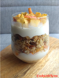 Apple Granola Overnight Oats served in a glass.