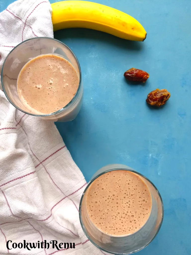 Ragi Banana and Dates Smoothie is a healthy, delicious and a filling start of the day with the goodness of gluten free Ragi flour, Banana and Dates.