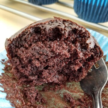 Close up look of Eggless Whole Wheat Chocolate Cupcakes.