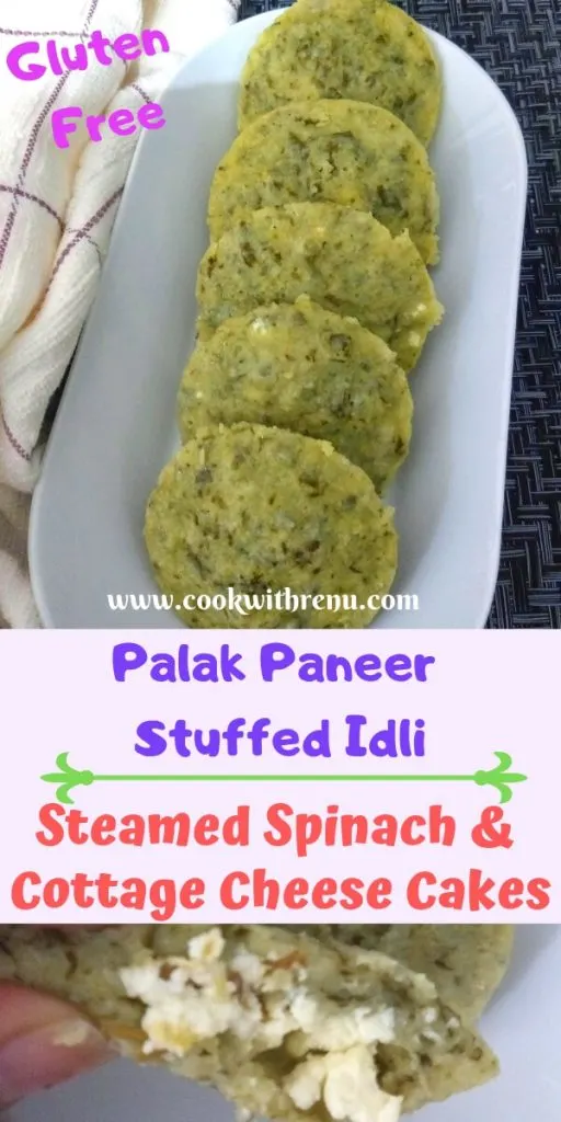 Palak Paneer Stuffed Idli | Steamed Spinach & Cottage Cheese Cakes- Palak Paneer Stuffed Idli is healthy, gluten free meal loaded with the Proteins, Iron & Calcium. A healthy finger food, travel or delicious lunch box idea.
