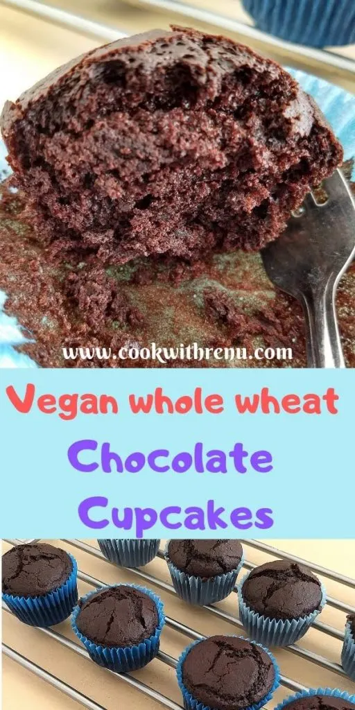 ggless Whole Wheat Chocolate Cupcakes (With vegan Option) - This Eggless Whole Wheat Chocolate cupcakes are delicious moist and soft. They are very easy to make, have the melt in the mouth texture and taste just yum.