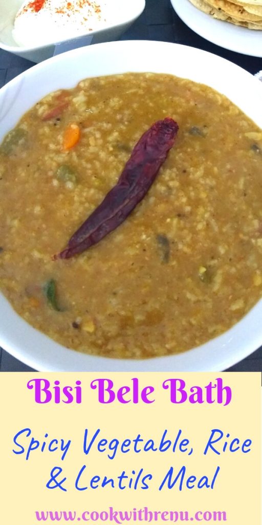 Bisi bele bath or Hot Lentil Rice is a spicy, delicious and healthy recipe from the state of Karnataka with the goodness of vegetable and lentils in one.