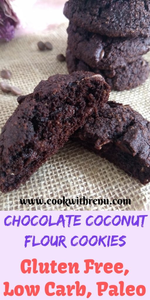 This Chocolate Coconut Flour cookies are a guilt free treat loaded with chocolate and are gluten free, low carb, paleo and has no white sugar.