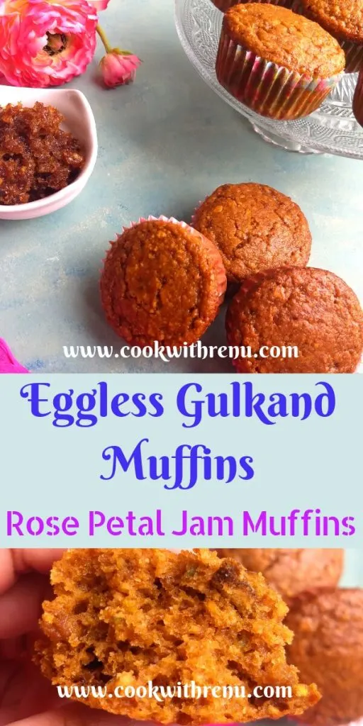 Eggless Gulkand Muffins | Edible Rose Petal Jam - Eggless Gulkand Muffins are flavourful, moist, nutty and delicious muffins bursting with flavours from Gulkand aka Edible Rose Petal Jam and Cardamom.