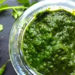 Green Coriander Chutney (No onion No Garlic) - Fresh green Coriander Chutney is a lip smacking and delicious chutney recipe made using Coriander, green chillies, ginger and a few spices.