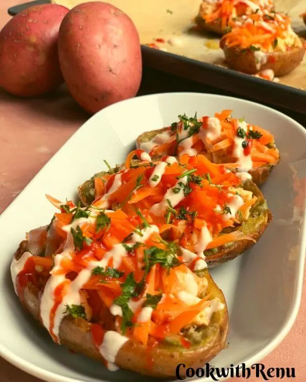 Baked Potato Skins with Paneer & Veggies is a yummy and delicious starter or appetiser that can be made well ahead of time.