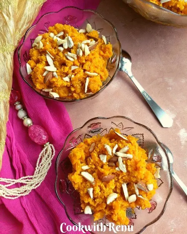 No Ghee No Mawa Gajar Halwa is a delicious and traditional Indian sweet or a pudding made using fresh carrots slowly cooked in milk, without ghee or mawa.
