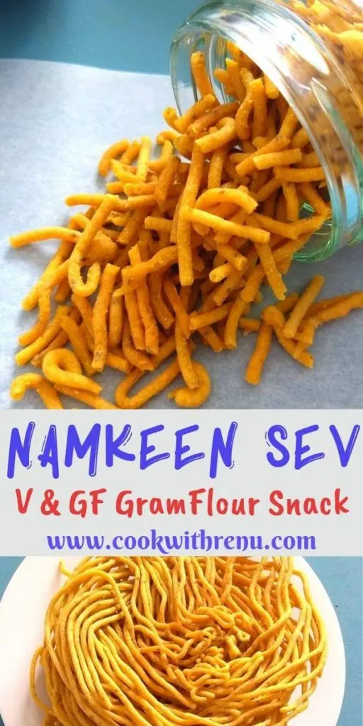 Besan ke Namkeen Sev is a gluten free fried tea time snack generally made during Diwali celebrations in India. Highly addictive and goes well on chaats too.