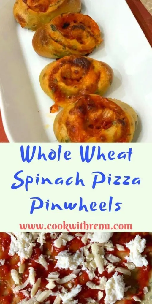 Whole Wheat Spinach Pizza Pinwheels is a quick, easy, freezer , kid and toddler friendly recipe with the goodness of spinach loaded into a pizza dough.