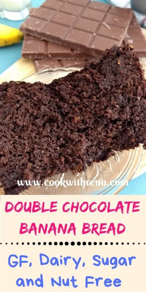 This Gluten Free Double Chocolate Banana Bread is loaded with chocolate and is gluten free, dairy free, nut free and sugar free