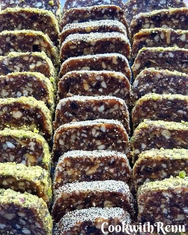 Sugar free Khajur Barfi (Dates & Nuts Roll)