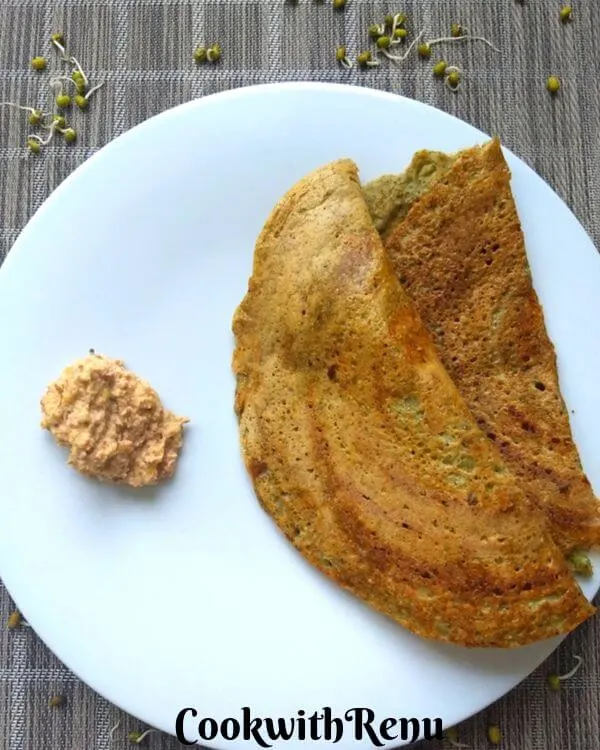 Sprouted Moong Chila or Pancake is a healthy and diabetic friendly breakfast or lunch for grownups and nutritious meal or a finger food for kids.