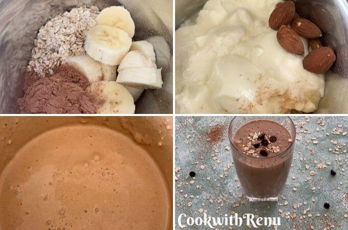 Making of Sugarless Cacao banana, Oats and Dates breakfast smoothie