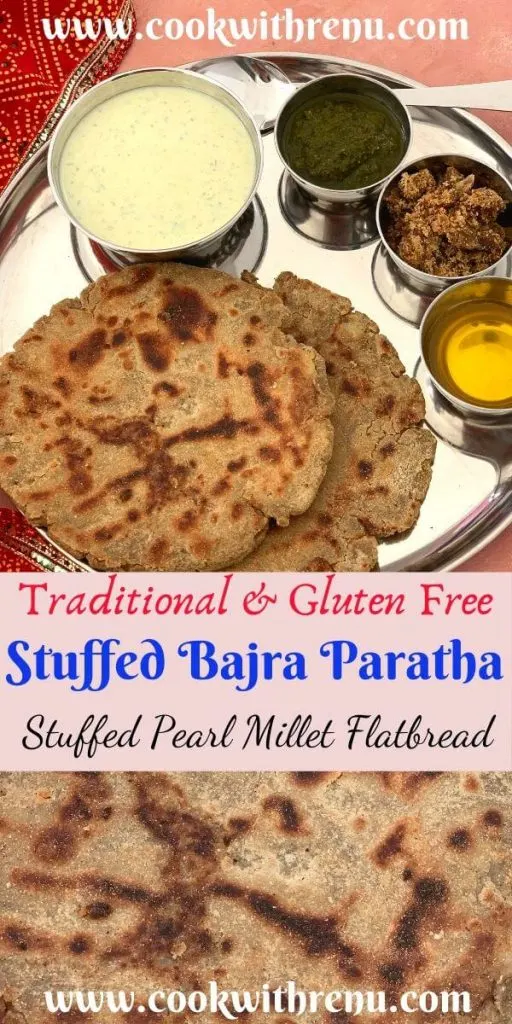 Stuffed Bajra Paratha aka Stuffed Pearl Millet Flatbread is a winter special, gluten free flatbread made using Bajra Flour and stuffed with potato.