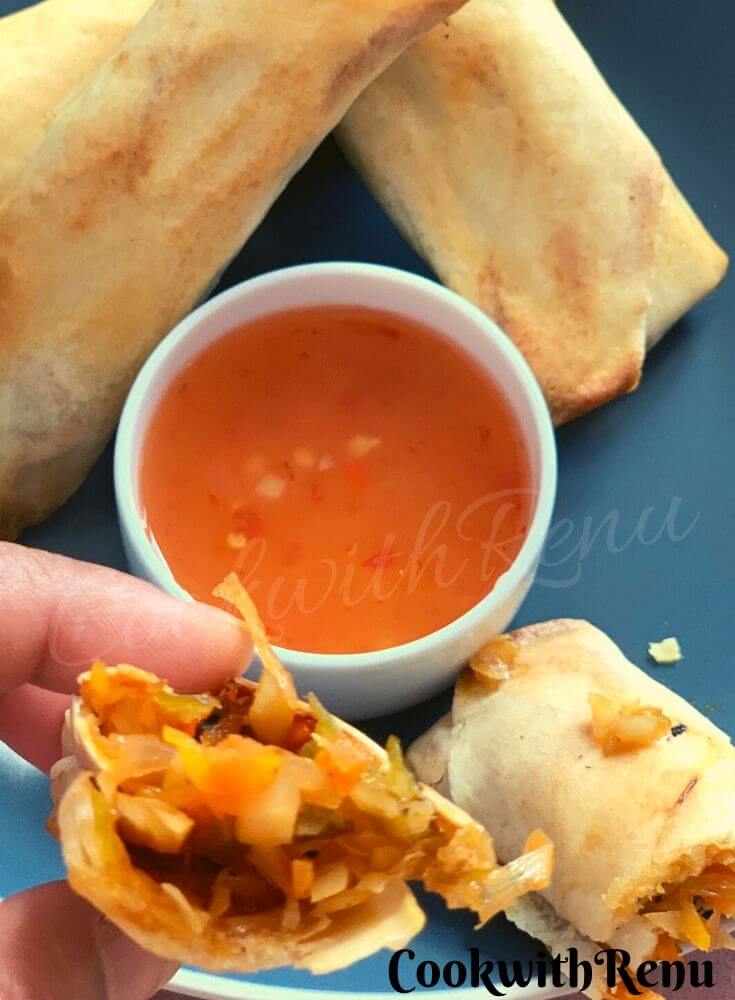 Closer Inside look of the Baked Spring Rolls
