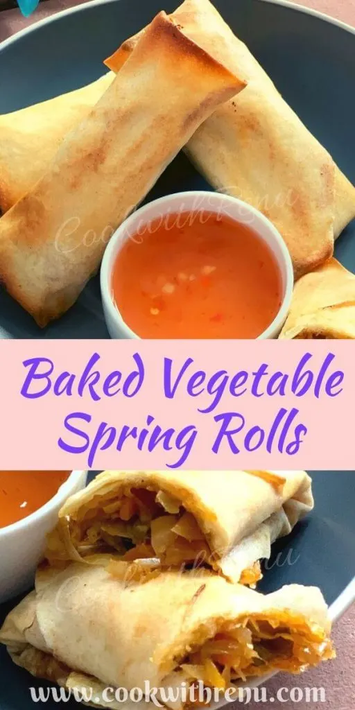 Baked Vegetable Spring Rolls is delicious, crunchy, and flaky party appetizer stuffed with stir fried veggies and baked to perfection.