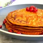 Buckwheat Sweet Potato Pancakes served in a grey plate.