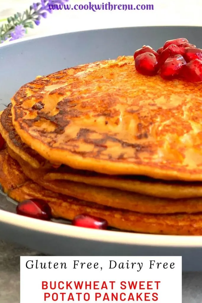 Buckwheat Sweet Potato Pancakes are 4 ingredients Gluten free pancakes made without any leavening agent and are perfect for breakfast or lunch.