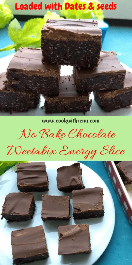 No Bake Chocolate Weetabix Energy Slice is a perfect mid evening or after workout snack loaded with the goodness of Dates and Dark Chocolate.