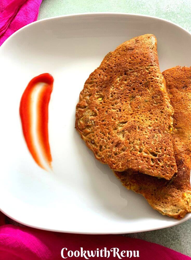 Leftover Dal Pancakes served with tomato ketchup