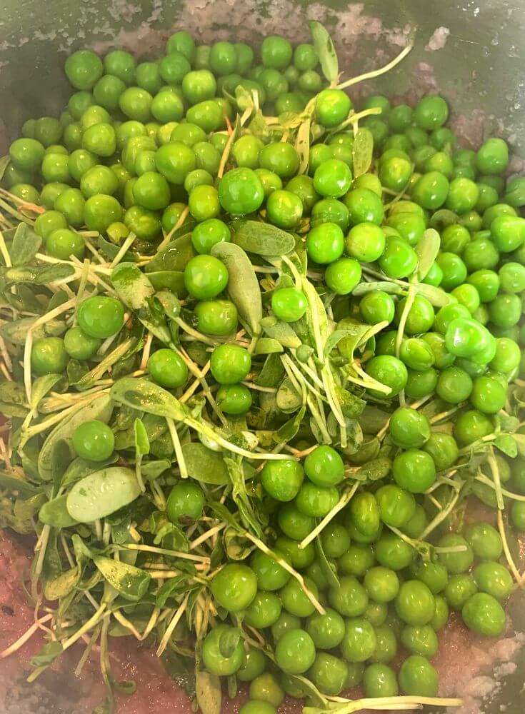 Adding of Fresh Methi Leaves and Slightly Boiled Green Peas to the onion mixture