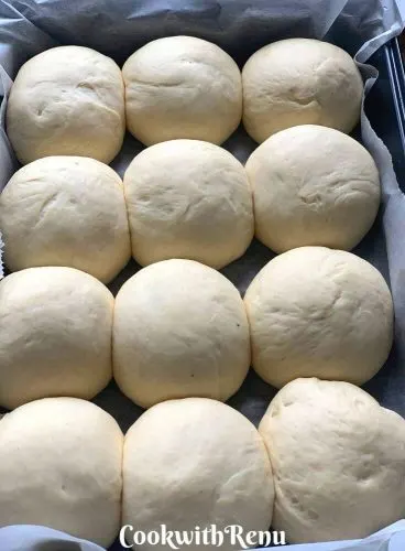 Another view/tray in which the Pav buns risen and almost doubled after 90 minutes