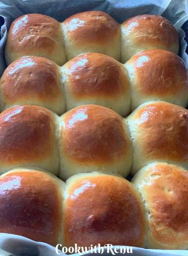 Pav Buns brushed with butter immediately when they are out of the oven