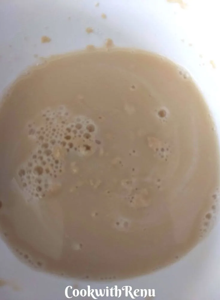 The yeast mixture, with lukewarm water, yeast and sugar