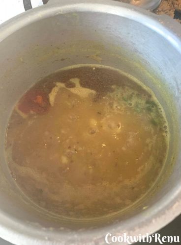 Gravy getting simmered after adding of the dry masala's that is red chilly powder, garam masala, turmeric, coriander powder