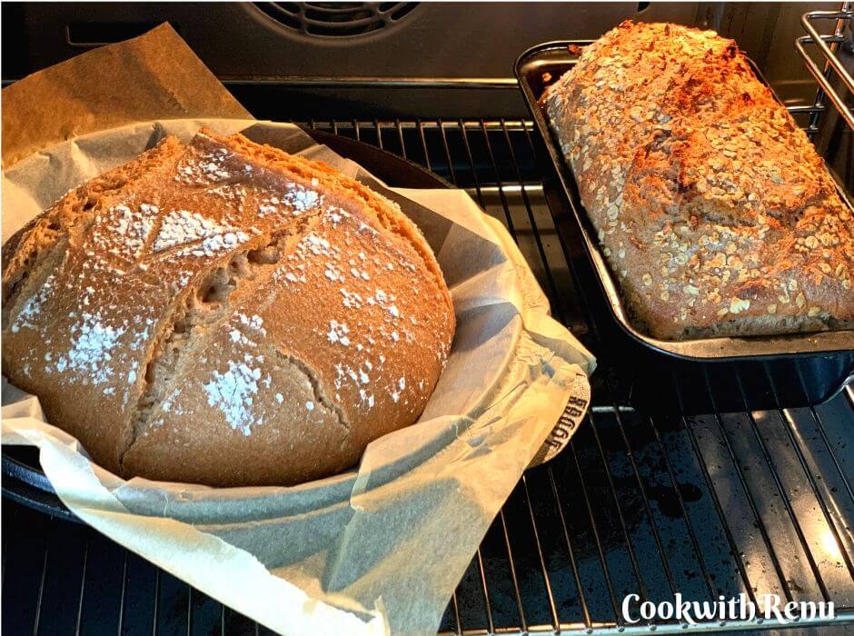 Sourdough bread after the first 20 mins of baking