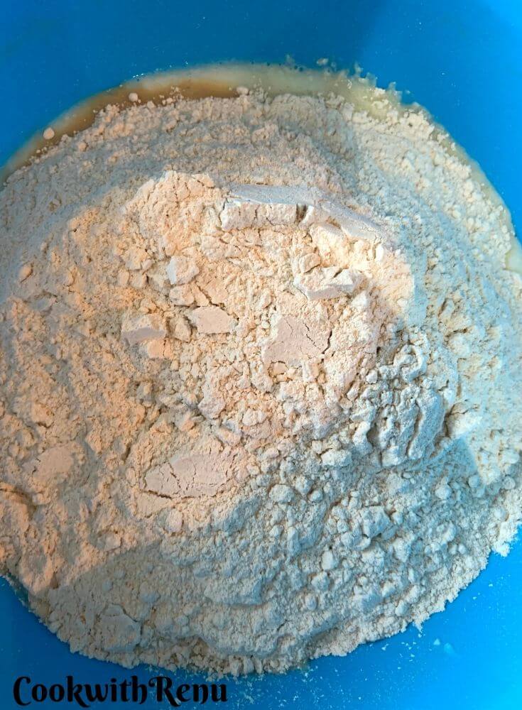 Whole Wheat flour added to the wet mixture