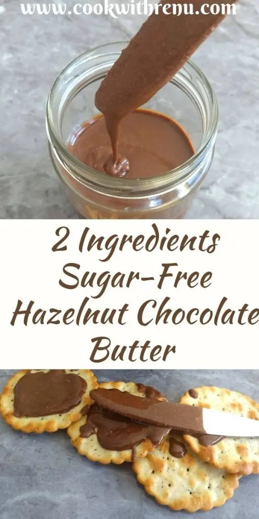 Sugar-free Hazelnut Chocolate butter is a delicious chocolaty 2 ingredient spread/butter, perfect for your breads and crackers.