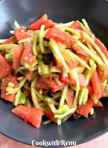 Close up look of Raw Watermelon Rind and Avocado Salad