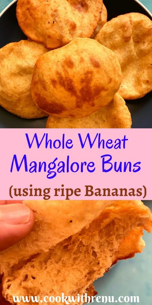 Whole Wheat Mangalore Buns is a deliciously soft and fluffy puri made using overripe bananas and flour and is a popular breakfast or a tea time snack served in the coastal region of Karnataka.