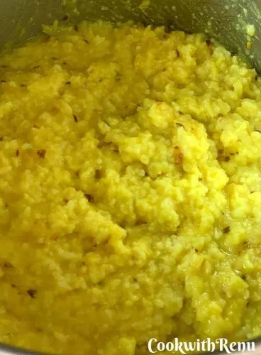 The cooked, warm khichdi
