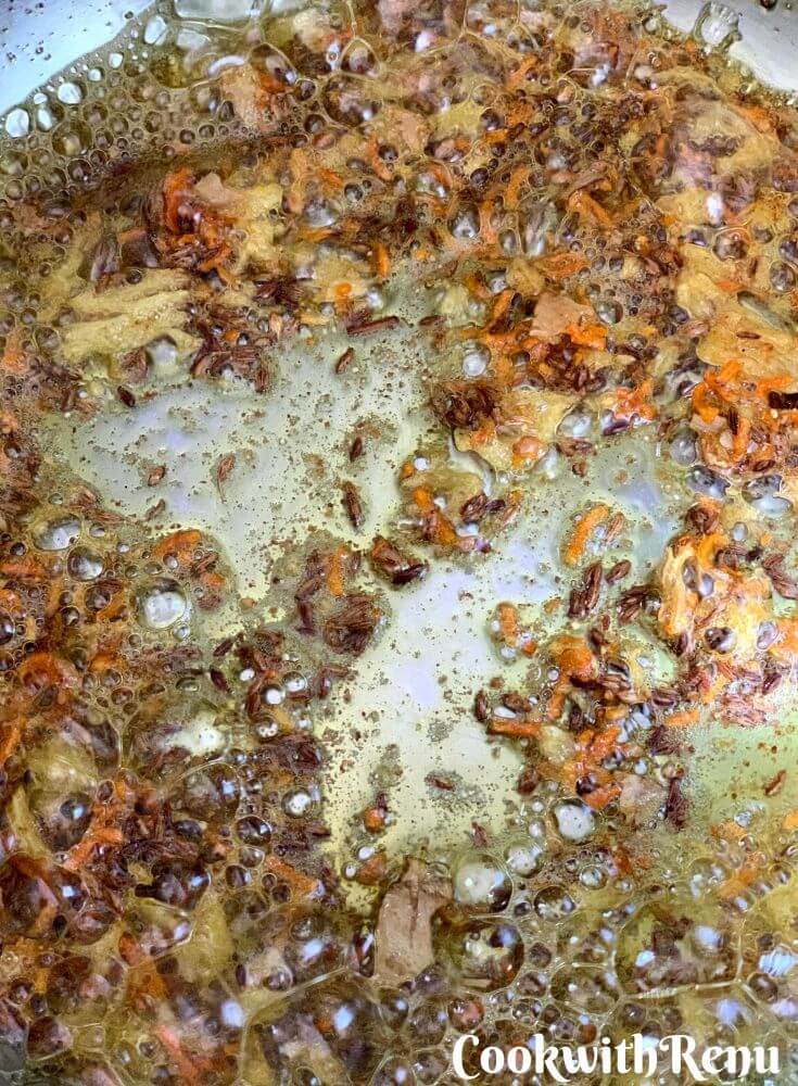 The masala mixture getting cooked