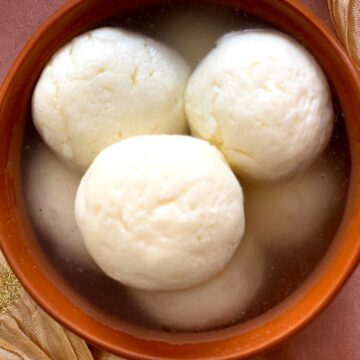 Close up look of Soft and spongy rasgulla, pure white