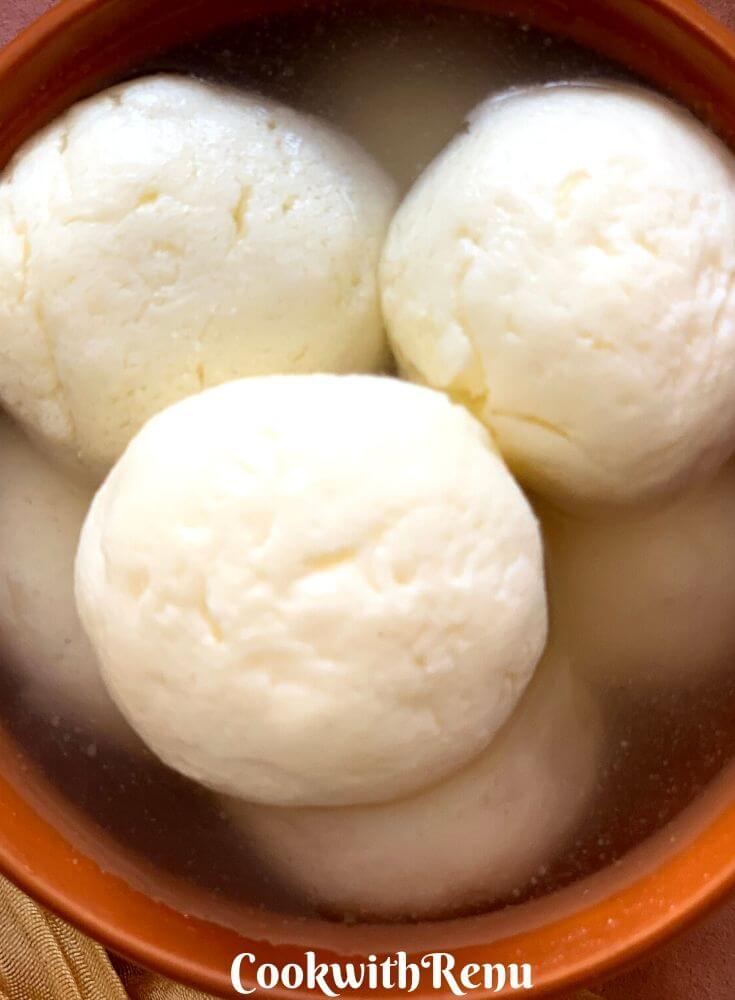 Close up look of Soft and spongy rasgulla, pure white