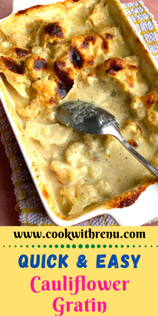 Easy Cauliflower Gratin is a delicious cheesy bake made using low carb cauliflower and the topped perfectly browned using flour, milk, and cheese.