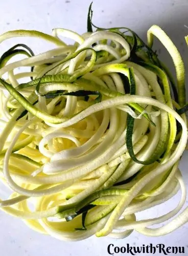 Zucchini spiralized using a hand spiralizer