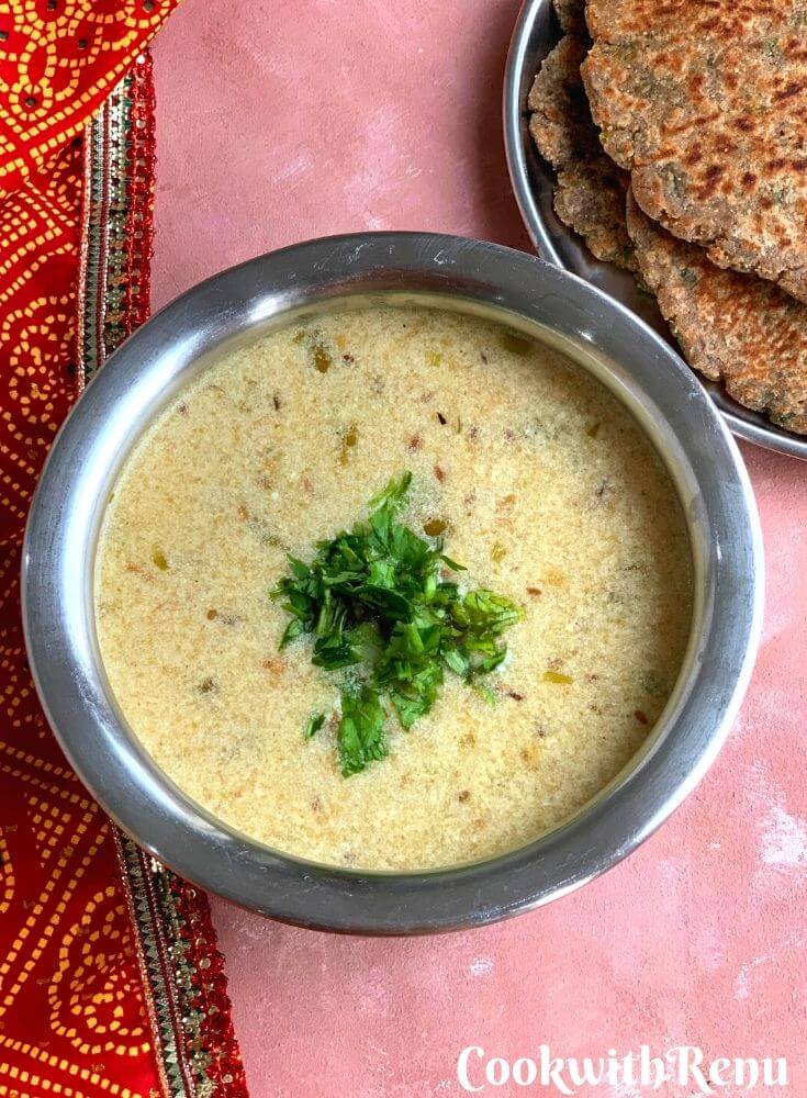 Rajgira or Amaranth flour kadhi is a simple, quick, and delicious kadhi/soup made using Rajgira flour and Yogurt/curd