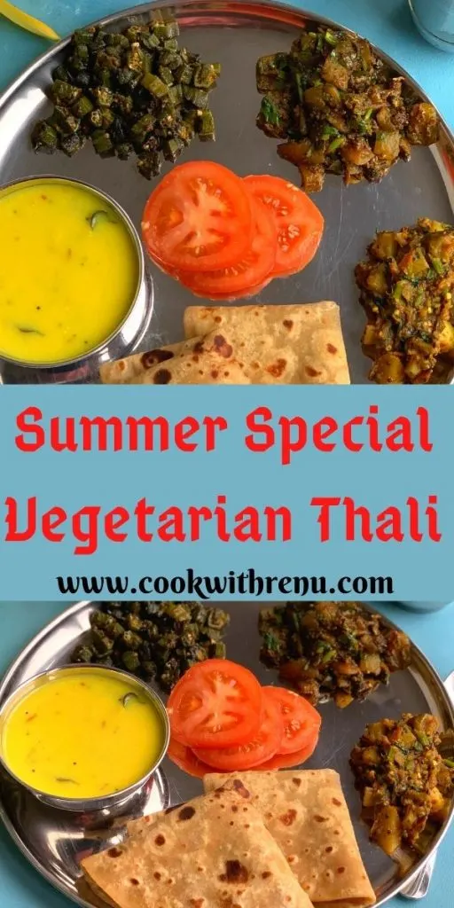 Summer special Vegetarian Thali is a light and refreshing meal that has the summer veggies served along with gluten free and vegan kadhi.