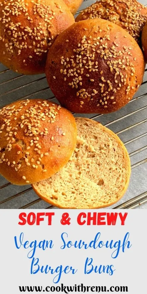 Vegan Sourdough Burger Buns are soft and chewy, eggless burger or sandwich buns made using a mixture of all purpose flour (plain flour) and whole wheat flour. The buns are easy to make and a beginner in sourdough bread making can easily make this at home too.