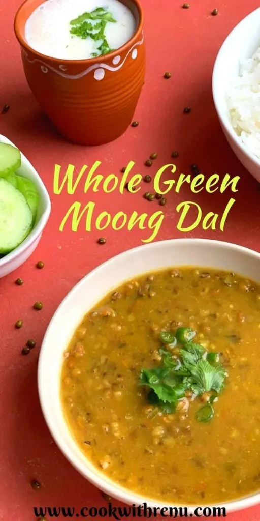 Whole Green Moong Dal or Sabut Moong Dal is a nutritious, healthy and comforting dal made with whole green mung beans, tomato and a few spices. This quick and easy dal can be made in a pressure cooker and Instant pot.