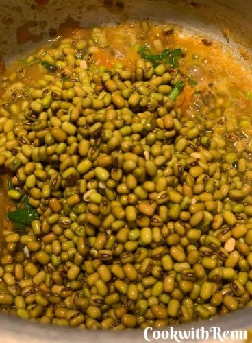 Adding moong beans to the masala
