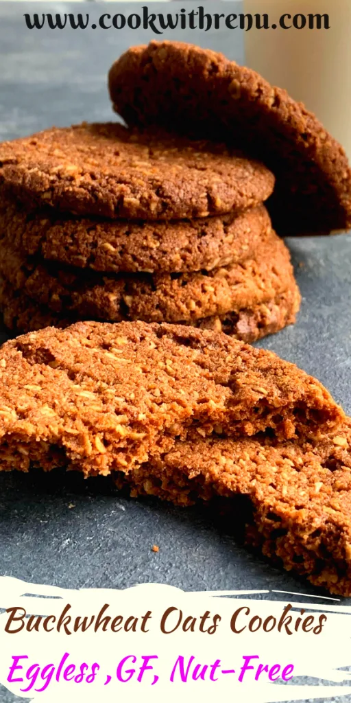 Buckwheat Oats cookies are eggless, gluten-free and nut-free melt in mouth cookies. Crunchy on the outside and soft on inside.
