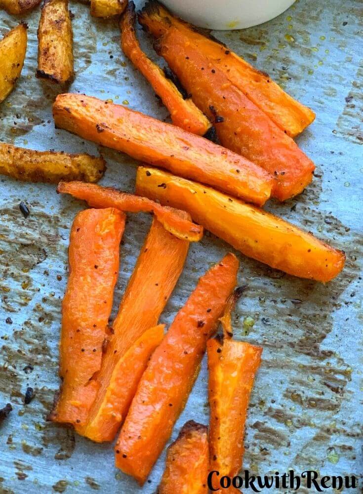 Close up look of Baked Crispy Carrot Fries