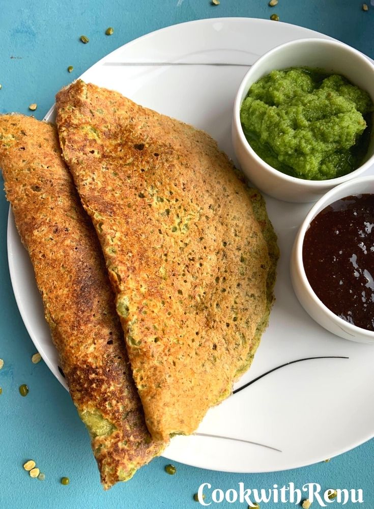 Moong Dal Chilla is a nutritious, healthy and flourless savory crepes from North of India generally enjoyed as breakfast or snacks.