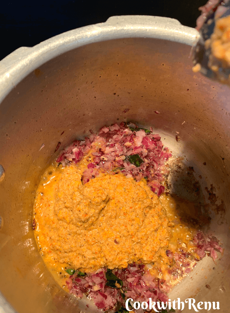 Adding of the freshly ground masala paste